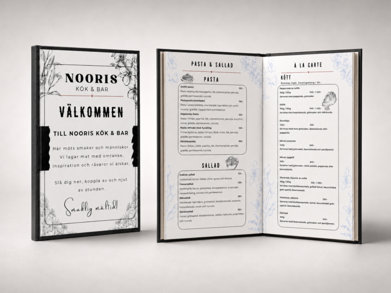 Menybok för restaurang – design och tryck