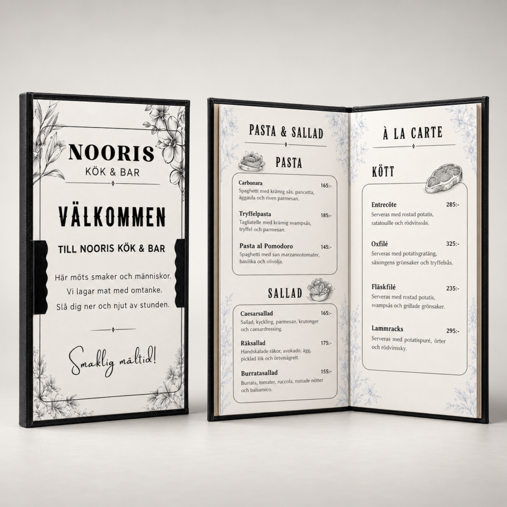 Menybok för restaurang – design och tryck