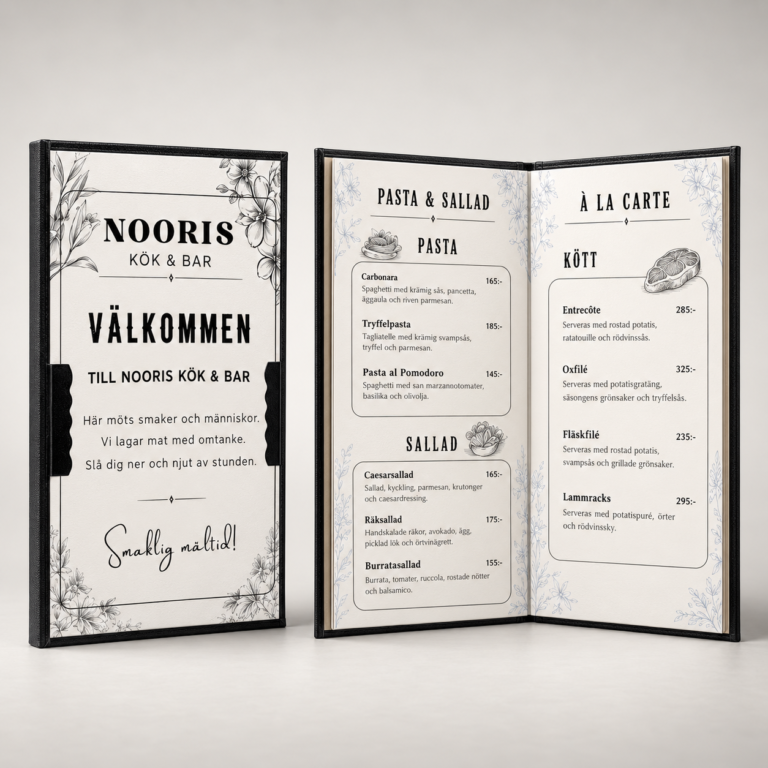 Menybok för restaurang – design och tryck