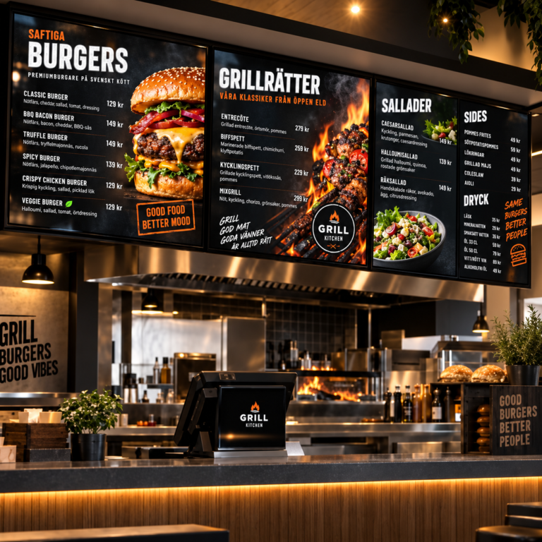 Digital meny för restaurang – menydesign för TV-skärm